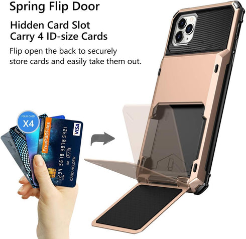 Vofolen iPhone 11 Pro Wallet Case - 4-Card Holder, Anti-Scratch Dual Layer Hybrid Bumper Armor, Rose Gold