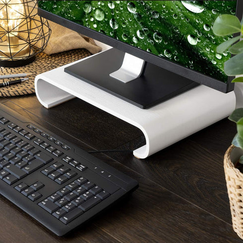 Navaris Wood Monitor Stand Riser, Computer Desk Organizer, Wooden Mount Display for PC, TV Screen, Notebook, Laptop -