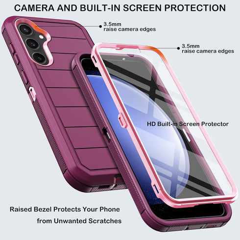 for Samsung Galaxy S23 FE Case with Belt Clip Holster & Kickstand,Built-in Screen Protector,Heavy Duty Shockproof Drop Protection Military Grade Full Body Rugged Phone Cover (6.4") (Burgundy)