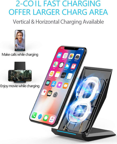 NANAMI Fast Wireless Charger with USB Phone Charger, Qi Certified Charging Stand with QC3.0 Adapter for iPhone 15/14/13