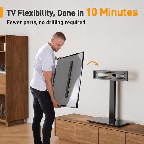 Perlegear Universal Swivel TV Stand, Height Adjustable for 32–70 inch TVs, Tempered Glass Base, Holds Up to 88 lbs,