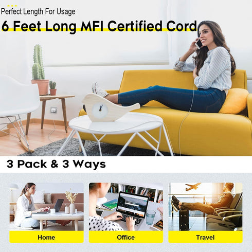 Fast Charger iPhone 3Pack 6FT Cable, USB C to Lightning Adapter for iPhone 14 Pro Max/14 Plus/13/12 Mini/11/XS/SE