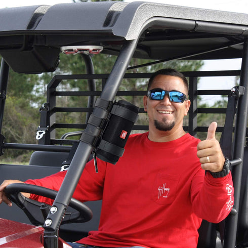 Portable Speaker Mount for Golf Cart Railing, Bike, or Boat - Waterproof Adjustable Strap for Most Bluetooth Speakers