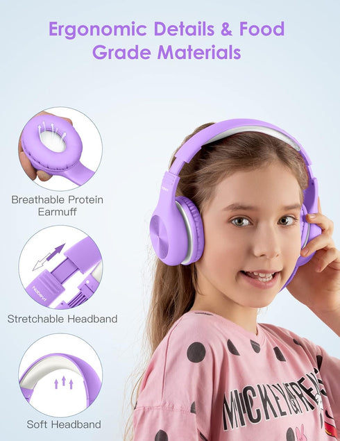 Kids Headphones for School, Over Ear Headphones with Microphone, 85dB/94dB Safe Volume Limit, HD Sound