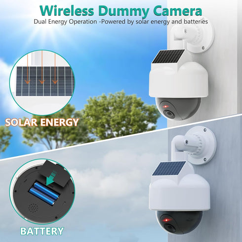 WALI Solar Fake Security Camera, Wireless Dummy Dome Camera with Flashing Red LED for Home and Business