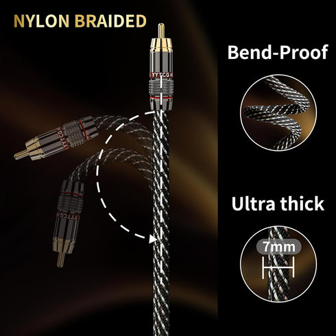 3.28ft 2RCA Male,15 AWG,4N Core,24K Player,Turntable(3.28ft/1m) Audiophile HiFi Audio RCA Cables - Male to OFC