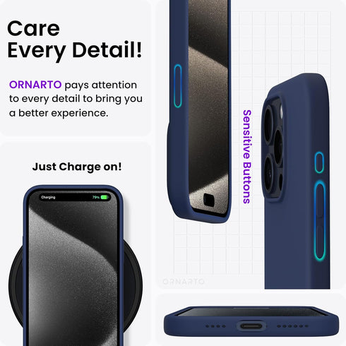 ORNARTO iPhone 15 Pro Max Case 6.7", Slim Liquid Silicone Shockproof Protective Phone Case with Anti-Scratch Microfiber