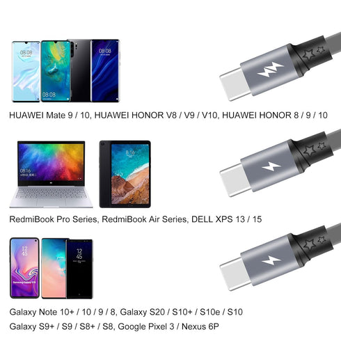[2023 Upgraded 3 Pack USB Type C Retractable Cable - Fast Charging 3.3FT, for Galaxy S22, S21, S20