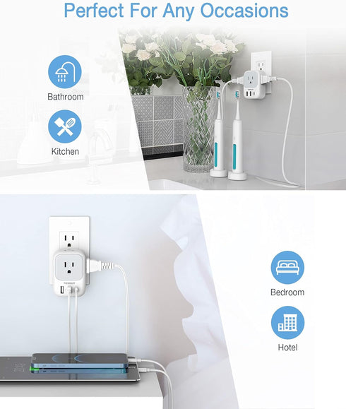 USB Wall Charger, TESSAN Wall Plug Adapter Outlet Extender, Multi Charging Station for Cruise, Office, Dorm