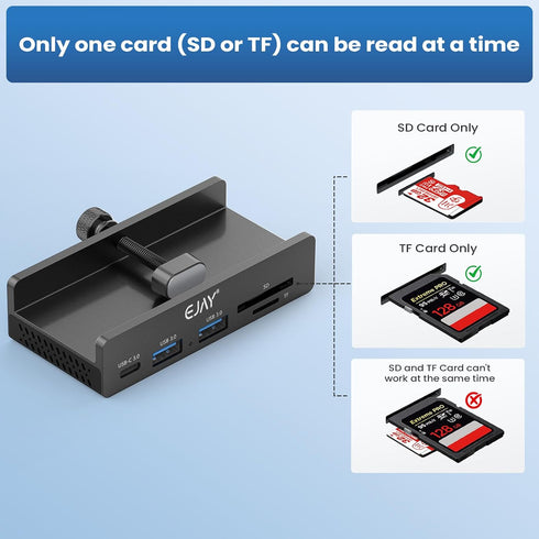 EJAY 5-in-1 59" 5Gbps Clamp USB Hub Desk Mount, Aluminum Mountable USB C Hub with SD/TF Card Reader, Long Cable Under