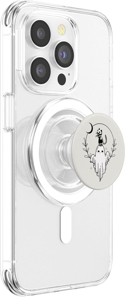 Cute Creepy Skeleton Cat Ghost Floral Moon Halloween Cat PopSockets PopGrip for MagSafe
