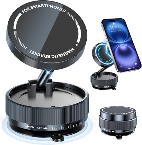 PUUQII Suction Cup Phone Mount, Vacuum Magnetic Phone Holder Stand for Car, 5
