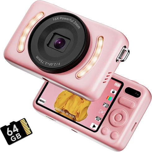 Vaktare Gud 2026 New Digital Cameras,64MP Digital Camera with 64GB Memory Card,16X Zoom,2.8" Real