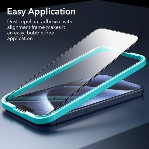 ESR iPhone 15 Pro Screen Protector 3 Pack - Black Edge Tempered Glass, 2.5D Curved, Full-Coverage, Scratch Resistant.