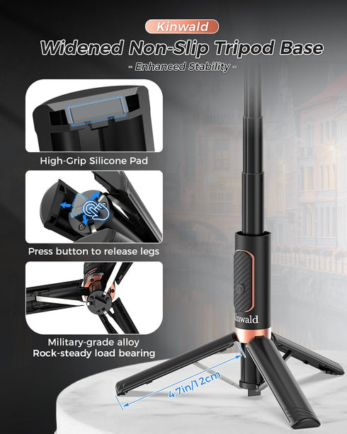 Kinwald Selfie Stick Tripod for iPhone & Android Portable Phone Tripod Stand with Bluetooth Remote, One-Click Open