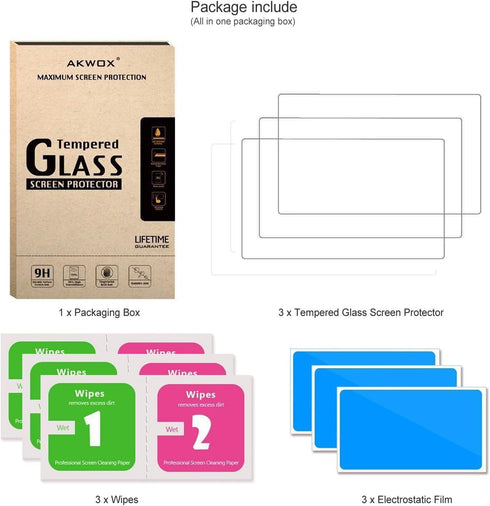 AKWOX (Pack of 3) Tempered Glass Screen Protector for Fujifilm X-T3, 9H Anti-scratch Optical Cover