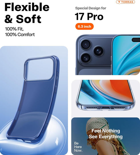 TORRAS 17 2025 17 for iPhone Pro Case Crystal Blue, Ultra-Thin, Upgraded Non-Yellowing, Military-Grade Protection, Slim
