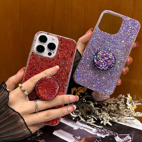 iPhone 15 Pro Max Glitter Bling Case, Pink Sparkle Cover with Ring Stand Holder for 6.7 inch