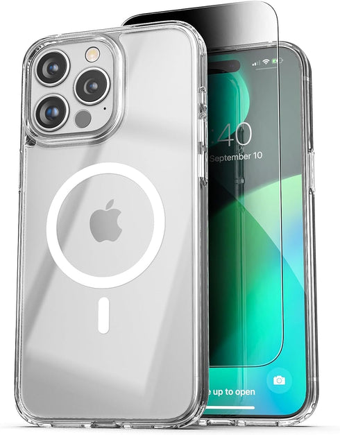 ENCASED Privacy Case for iPhone 15 Pro Max (2023), Slim-fit Clear Case with Anti-Spy Screen Protector, 9H Tempered Glass
