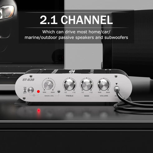 Facmogu ST-838 2.1 20Wx2+40W 80W Channel HiFi Stereo Subwoofer Amplifier, RMS Mini Digital Audio Power Amplifier