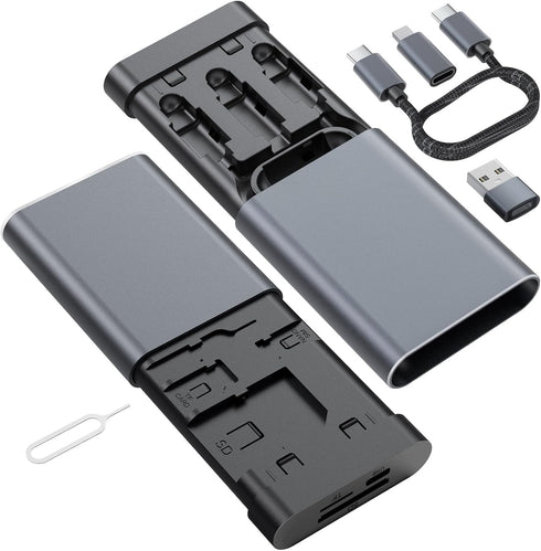 Doumsic USB-C Card Reader & Storage Case, Multi-Format Memory Card Organizer with OTG