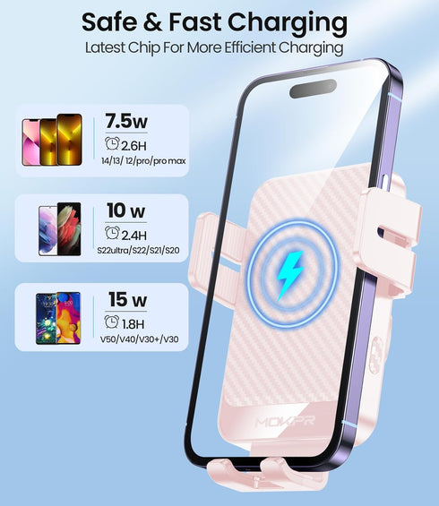 MOKPR 15W 16 15/14/13/12, S23/S22/S21 Wireless Car Charger, Fast Charging Auto-Clamping Car Mount Hands-Free Car