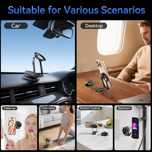 Tigowos 360Adjustable Vacuum Magnetic Phone Holder for Cars/Shower/ Mirror/Gyms/ Kitchen/Bathroom,[Detachable Phone