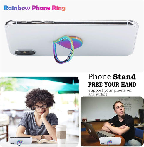 Rainbow Sparkle Cell Phone Ring Stand Holder, Glitter Bling Bling Rainbow Grip Kickstand, 360 Rotation for Almost All