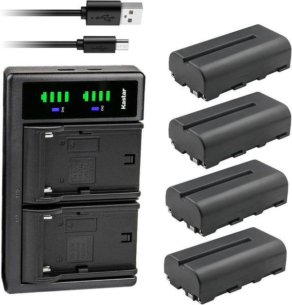 Kastar 4-Pack NP-F550 / NP-F570 Battery and USB Charger for DC-55 5.5" 4K HDMI On-Camera Monitor