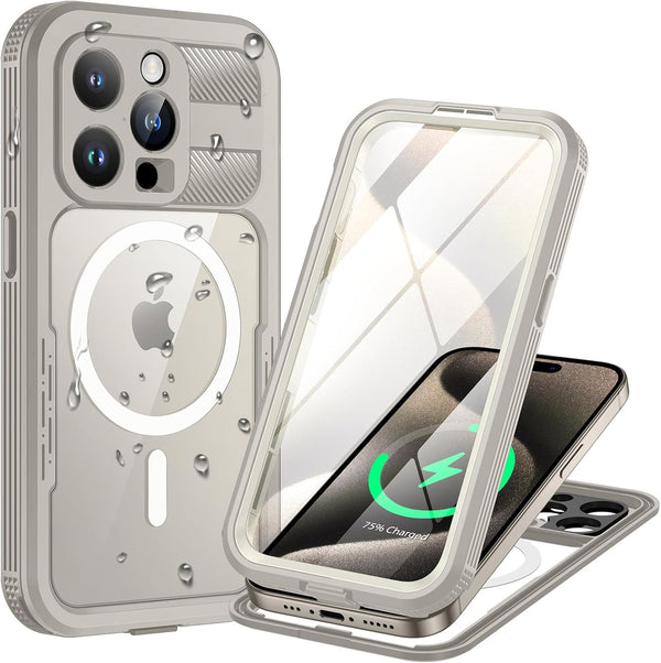 Lanhiem IP68 Waterproof Case for iPhone 15 Pro 6.1 Inch, Dustproof with Built-in Screen Protector, Heavy Duty Rugged