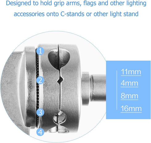 Selens 2 Piece Heavy Duty Swivel Light Stand Adapter, Versatile Head Clamp Mount Accessory with 4, 8, 11, 16mm Mounts