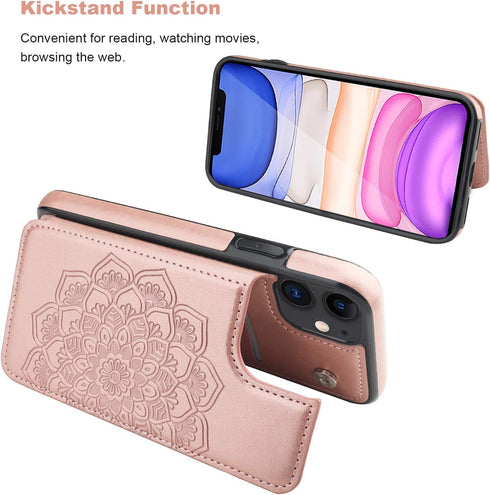Vaburs iPhone 11 Case Wallet - Embossed Mandala Pattern Flower PU Leather Cover with Card Holder, Flip Shockproof for