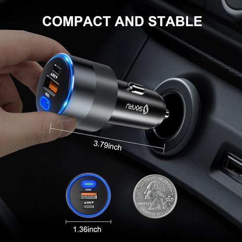 130W USB C Car Charger, 3 Ports Type C Adapter PD/PPS 100W + PD/QC 30W Fast Charging for iPhone 15/14/13 Pro Max,
