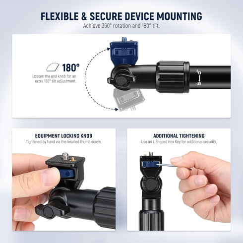 NEEWER Overhead Camera Mount Arm with Phone Clip, 22"/56cm 180°&360° Flexible Holding Arm for Desk Stand, Fits