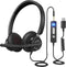 Wired Headphones with Microphone for PC, On-Ear Computer Laptop USB Headset with