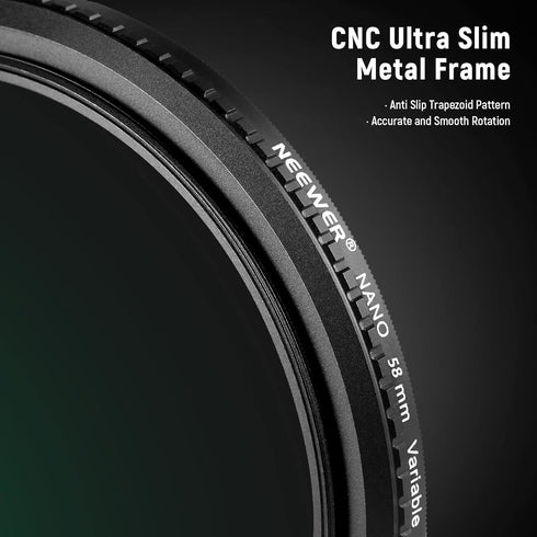 NEEWER 58mm Variable ND Filter, ND8-ND128, Ultra-Slim HD Filter with 30 Multi-Layer Nano Coatings, Waterproof