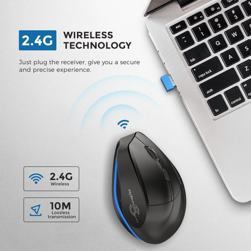 ECHTPower Ergonomic Wireless Mouse, Vertical Mouse with Adjustable DPI, Rechargeable with LED Light