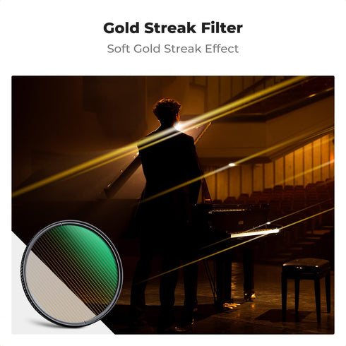 K&F Concept 67mm Gold Streak Effect Lens Filter, Anamorphic Optical Glass Light Flare for Camera Lens