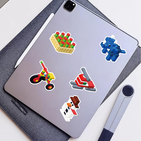 Dslalaly 51 PCS Reusable Cartoon Building Block Stickers - Waterproof Decals for Water Bottles, Laptops & Scrapbooking