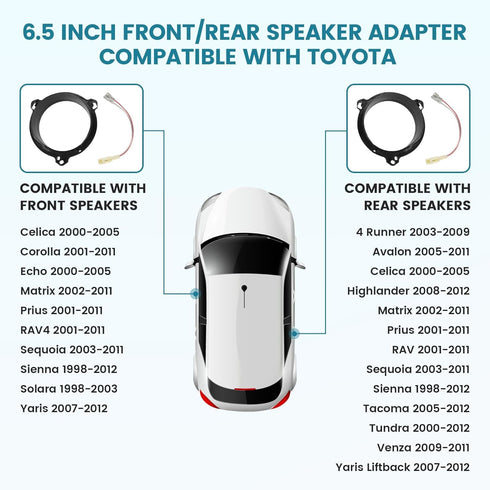 Door Speakers Adapter with Speaker Wiring Harness Fit for Select 1998-2015 Toyota 4 Runner/RAV4/ Corolla, Scion 2004-2014 Aftermarket Car 6.5 Inch Speaker Adapters Rings Kit