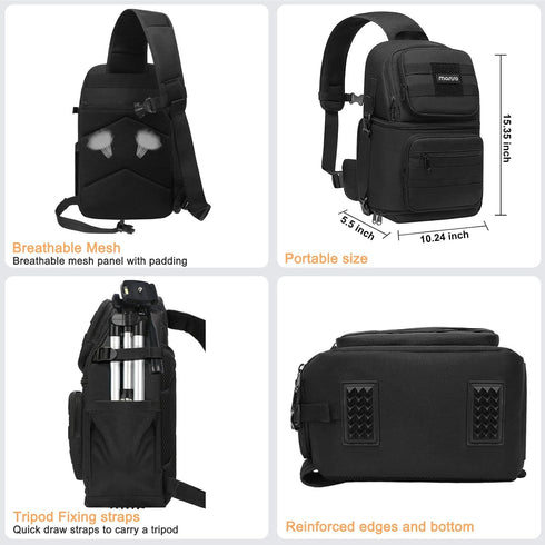 MOSISO Camera Sling Bag, Tactical Crossbody Bag Case with Tripod Holder for Canon/Nikon/Sony