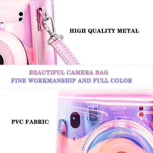 Illusion-colour Camera Case for Fujifilm Instax Mini 11/9/8, Adjustable PVC Protective Cover Sling Bag