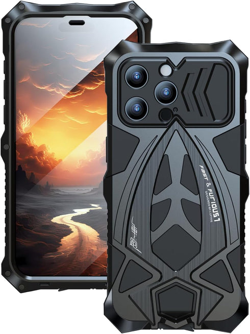 Protective Case for iPhone 15 Pro Cover Heavy Duty Metal Aluminium Bumper Case with Camera and Screen Protector,