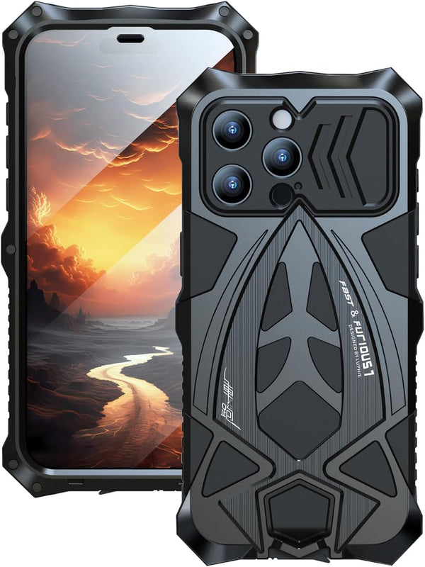 Protective Case for iPhone 15 Pro Cover Heavy Duty Metal Aluminium Bumper Case with Camera and Screen Protector,