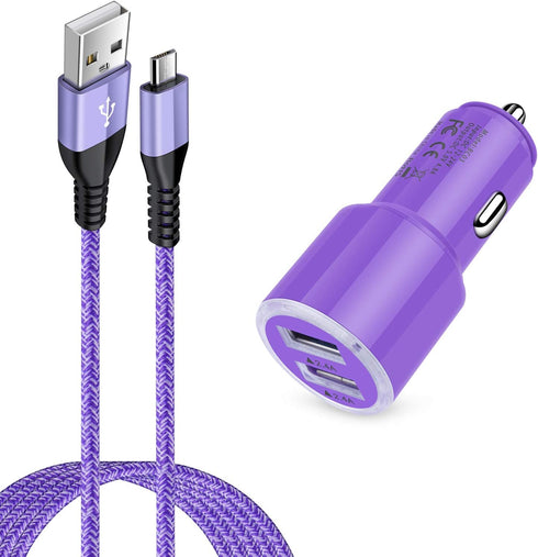 Dual 4.8A Fast Car Charger with Android Micro USB Cable for Samsung Galaxy S7 S6 J8 J7/J7V/Note 5 4, Moto E4 E5 G4 G5