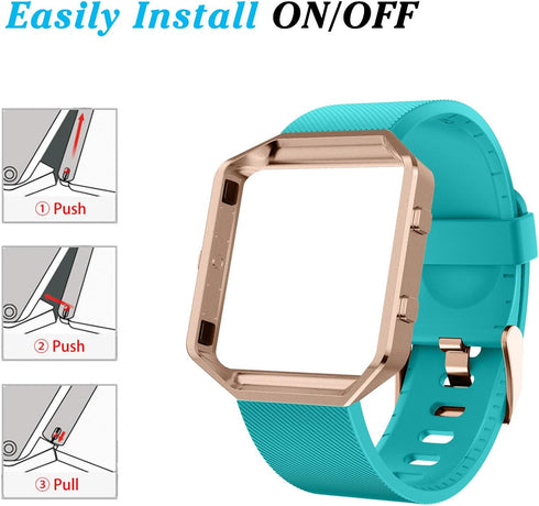 LEEFOX 10 Pack Compatible Fitbit Blaze Bands with Rose Gold Frame, Sport Silicone Replacement Strap for Large