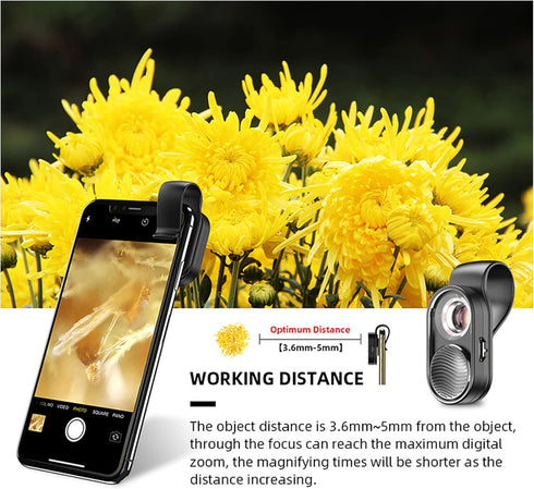 100x Mini Pocket Microscope for Phone, Smartphone Microscope with LED Light, Lens Protective Cover for Android OS