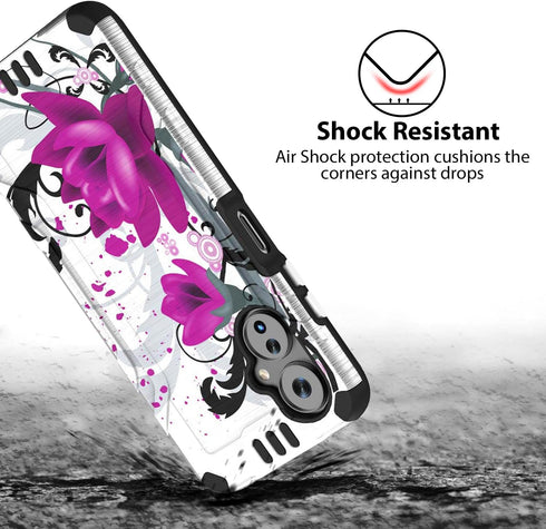 TJS Hybrid Shockproof Case for Boost Mobile Celero 5G 2024 (3rd Version), Metallic Brush Finish with Tempered Glass