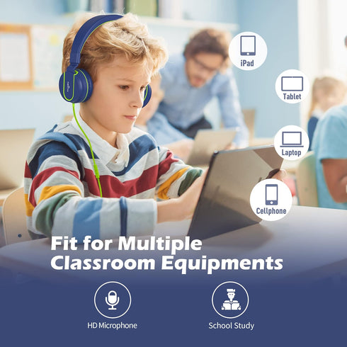 AILIHEN Kids Headphones, I35 On-Ear Headphones for School, Safe Volume 93dB, Foldable, Blue Green