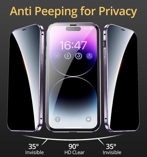 Privacy Case Compatible with iPhone 14 Pro Max, Anti Peep Case with 9H Glass Privacy Screen Protector, 100% Screen Sensitivity & Full Body Protection, Compatible with MagSafe & Wireless Charger-Blue
